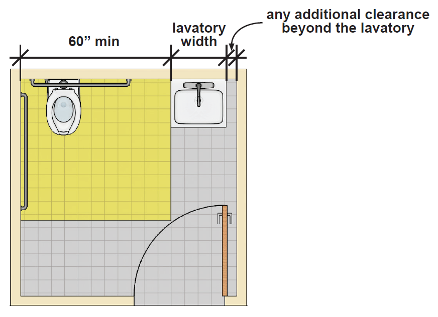 Floor plan showing an accessible toilet room layout