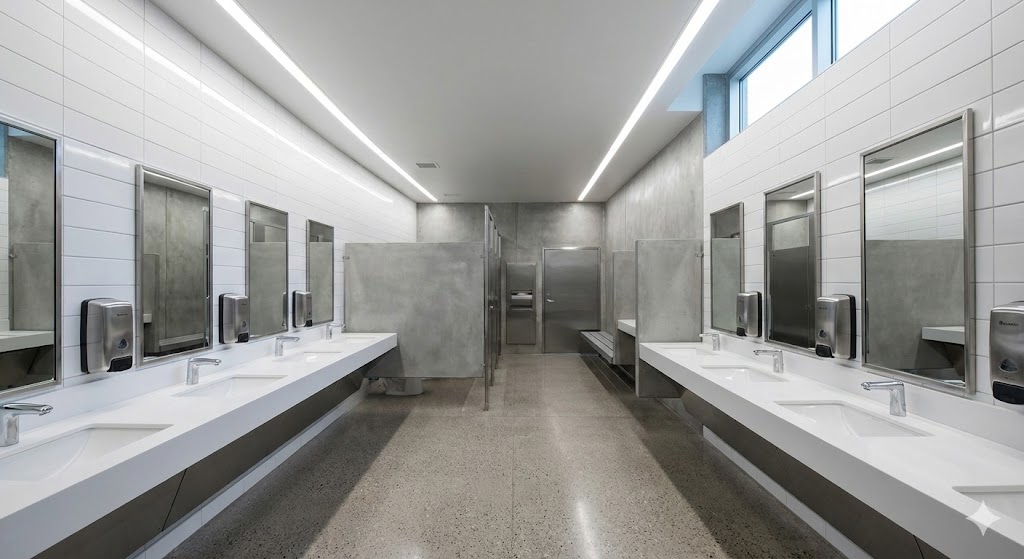 Modern vandal resistant school restroom